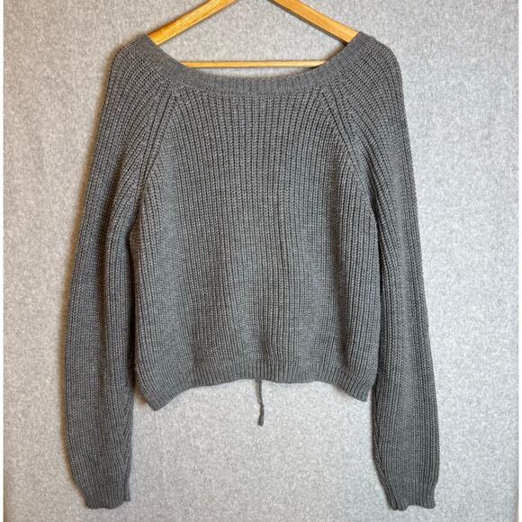 Y2K rue21 Coquette V-Neck Sweater Womens XL Gray Cinched Fairy Balletcore Cozy - Picture 2 of 9